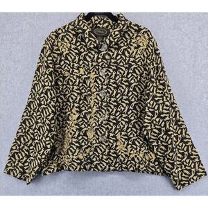 Vtg ALEX KIM Embroidered Jacket Womens 1X Black Gold‎ Animal Print Floral Bling